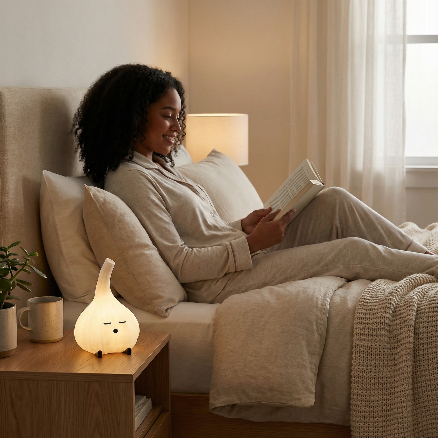 Cute Garlic Night Light | Kawaii Kitchen Decor Lamp | Funny Foodie Gift | Vampire Repellent Desk Buddy | USB Powered Vegetable Mood Lighting