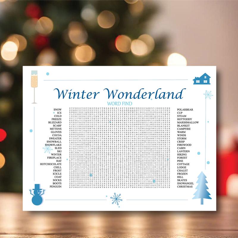 Winter Wonderland Word Search Game – Big 32x24” Christmas Party Activity for Kids, Adults, Classroom Fun