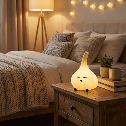 Cute Garlic Night Light | Kawaii Kitchen Decor Lamp | Funny Foodie Gift | Vampire Repellent Desk Buddy | USB Powered Vegetable Mood Lighting