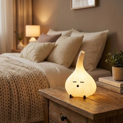 Cute Garlic Night Light | Kawaii Kitchen Decor Lamp | Funny Foodie Gift | Vampire Repellent Desk Buddy | USB Powered Vegetable Mood Lighting