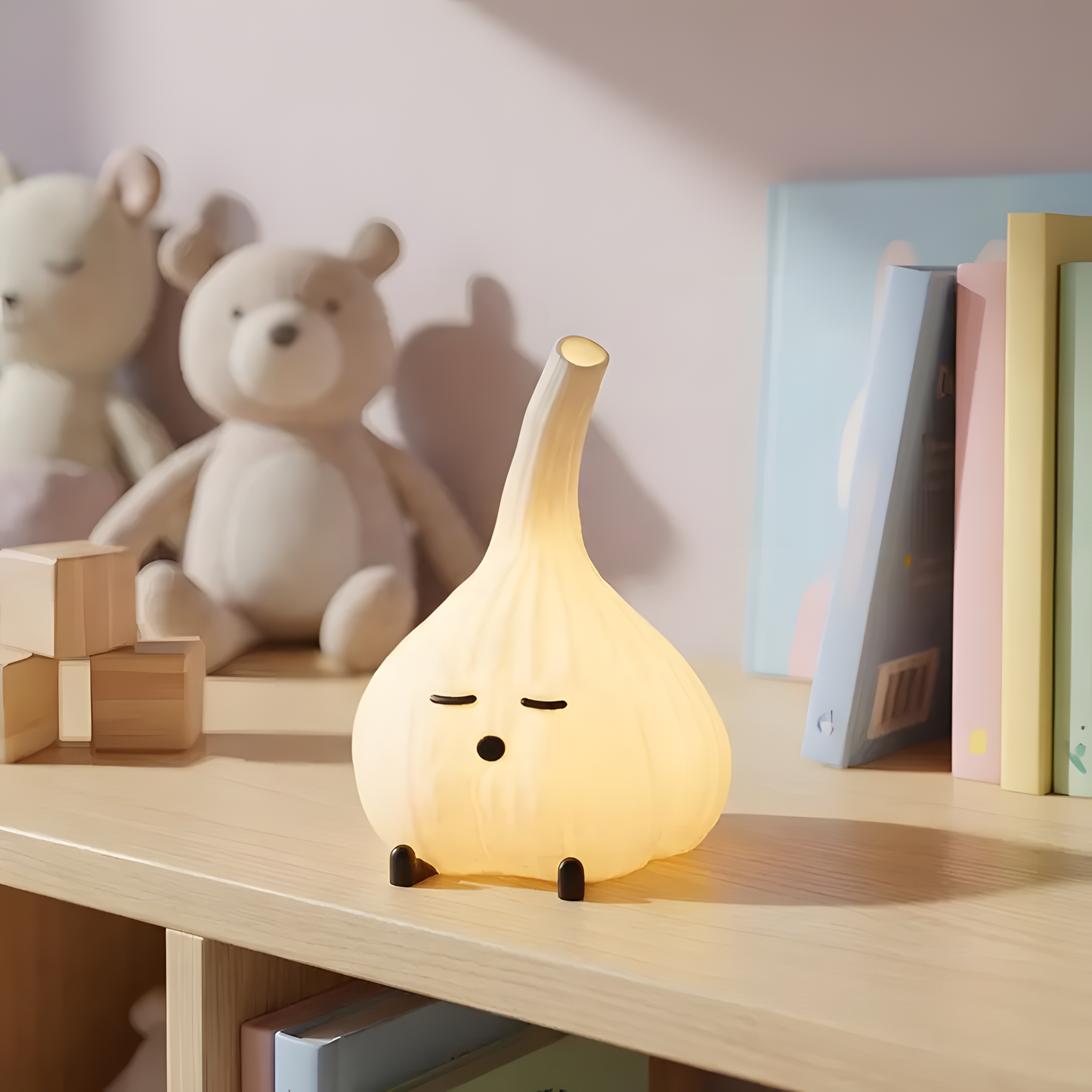 Cute Garlic Night Light | Kawaii Kitchen Decor Lamp | Funny Foodie Gift | Vampire Repellent Desk Buddy | USB Powered Vegetable Mood Lighting